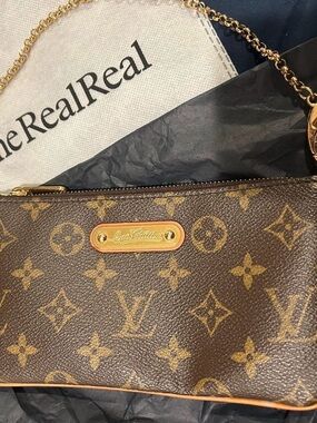 Louis Vuitton Brown Monogram Canvas Wristlet with Gold Chain